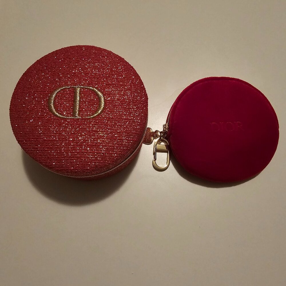 Two Authentic Christian Dior Pouches with Gold Accents